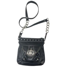 Kathy Van Zeeland Black Crossbody Y2K Rock Moto Chain Accent Strap Purse
